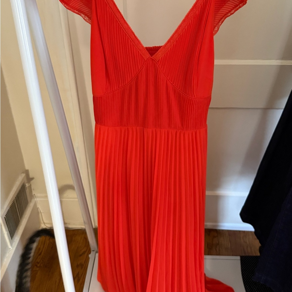 Lisa Says Gah Bright Coral Pleated Dress